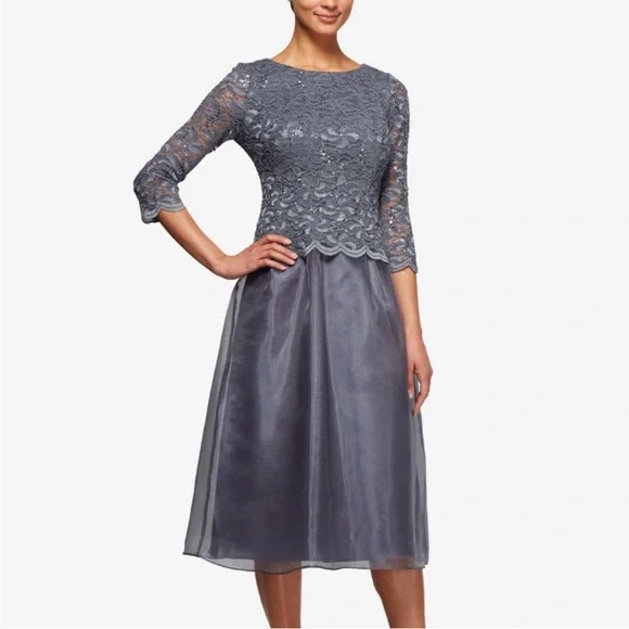Alex Evenings | Dresses | Alex Evenings Embellished Tea Length Dress In Blue Smoke Size 4 | Poshmark Alex Evenings | Dresses | Alex Evenings Embellished Tea Length Dress In Blue Smoke Size 4 | Poshmark
